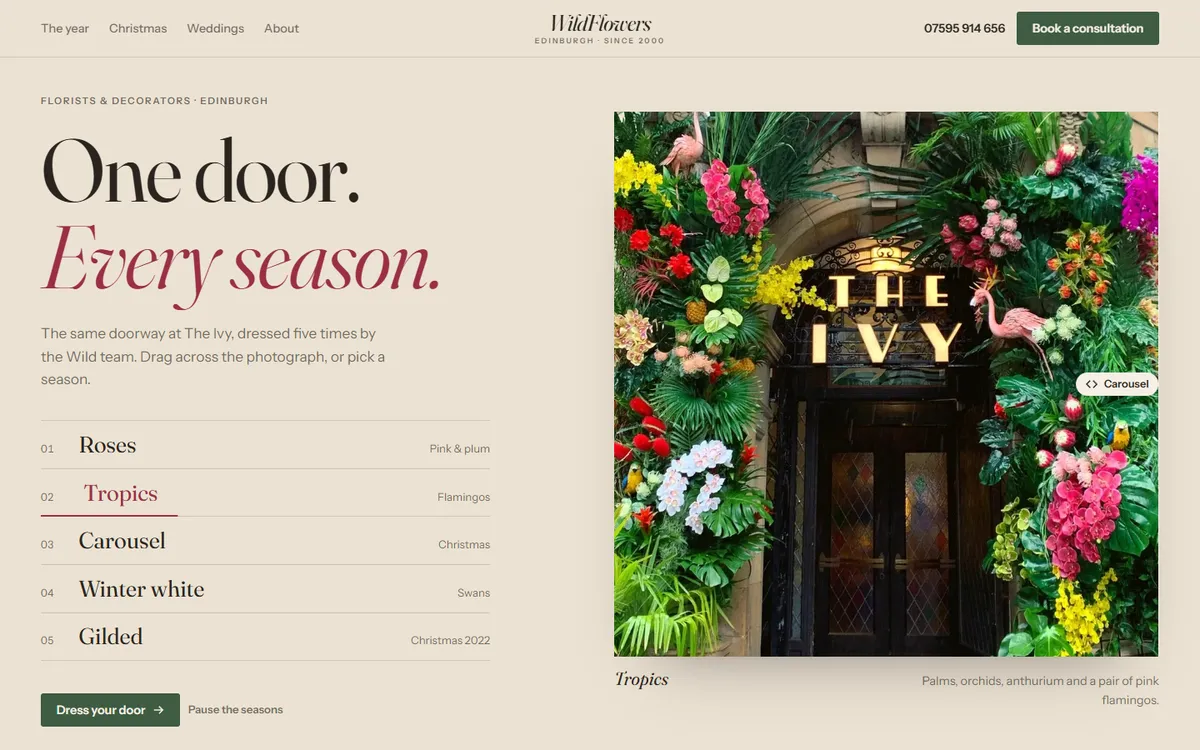 The Every season concept: The Ivy's doorway wiping between two of its dressings